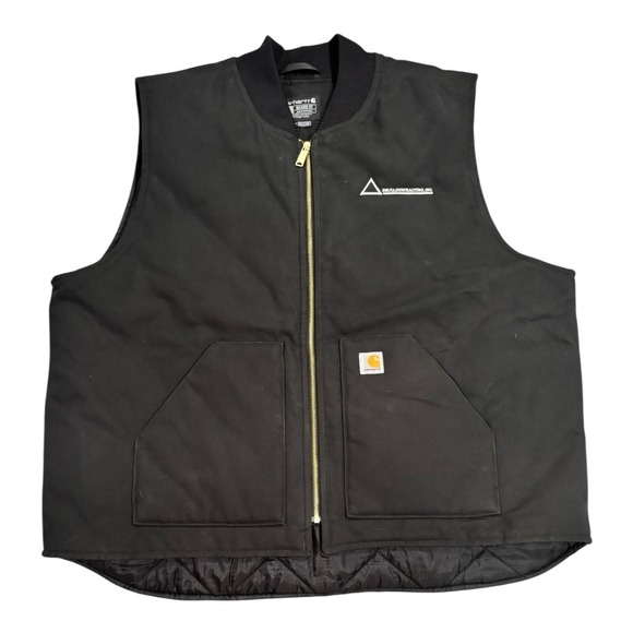 Carhartt V01-M Black Vest Mens 3XL Quilted Lined Work Canvas Zip Front Logo - Picture 1 of 4